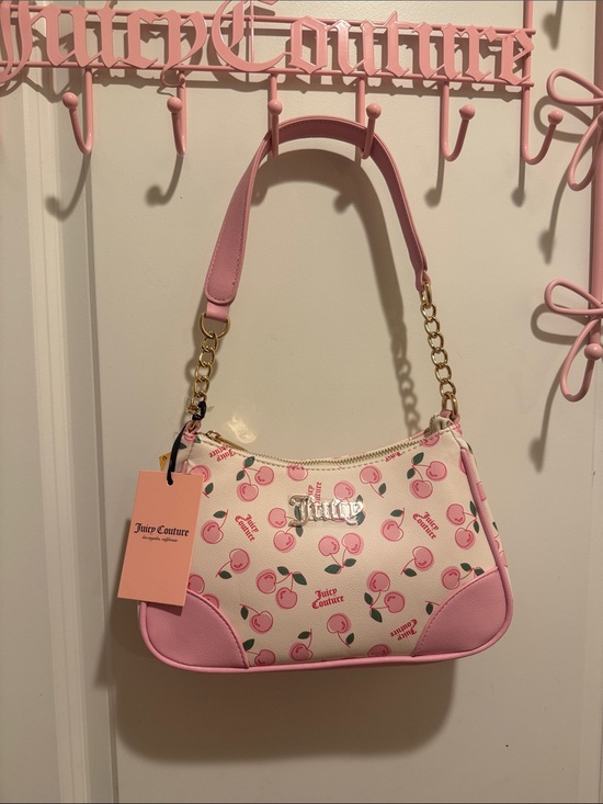Juicy Couture Handbags - Juicy Couture Pink Cherry Print Shoulder Bag with Gold Chain